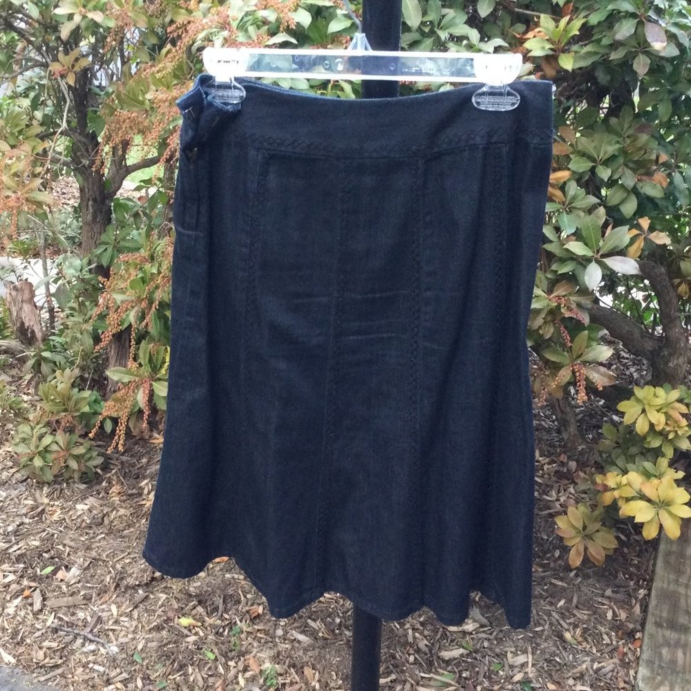 Liz Claborne Denim Stitchery Flare End Midi Skirt
